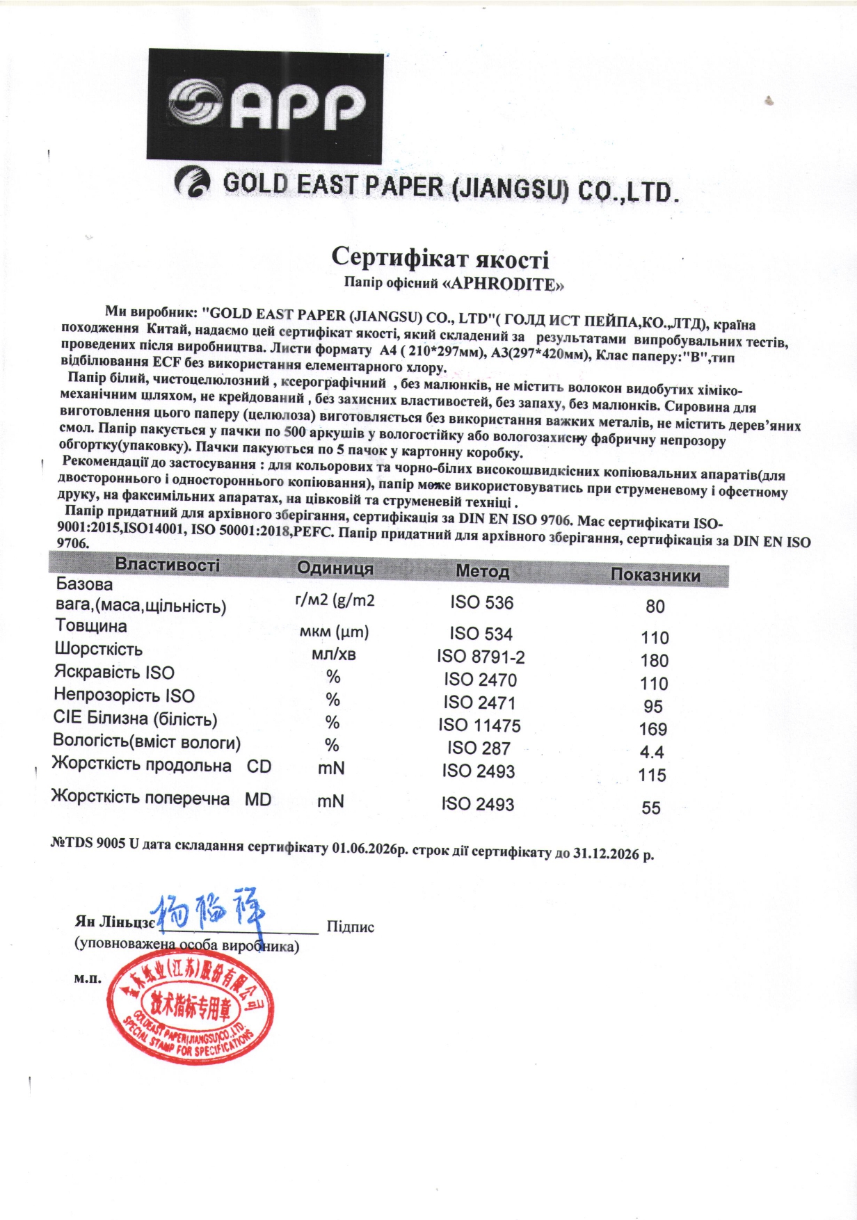 Папір офісний Aphorodite
